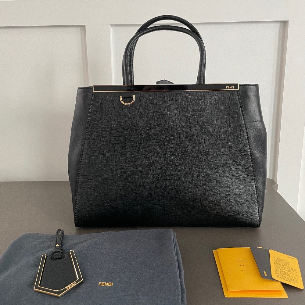 Fendi black leather 2Jours Elite Tote Bag